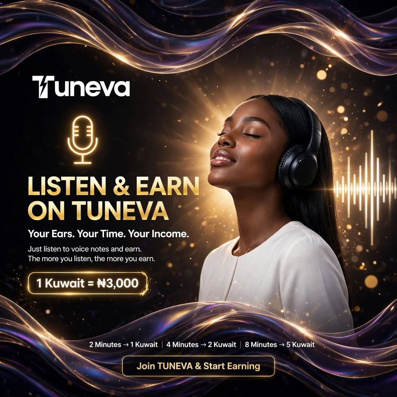 Listen & Earn on TUNEVA flyer
